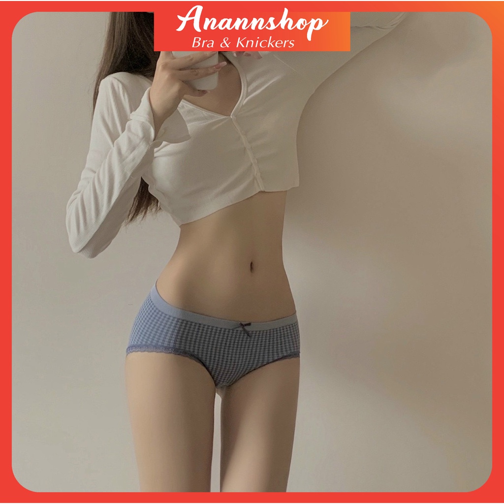 Quần Lót Cotton Tôn Dáng Nữ Muối Tiêu Kẻ Caro Kháng Khuẩn Chống Viêm Viền Ren Gợi Cảm Đính Nơ Dễ Thương