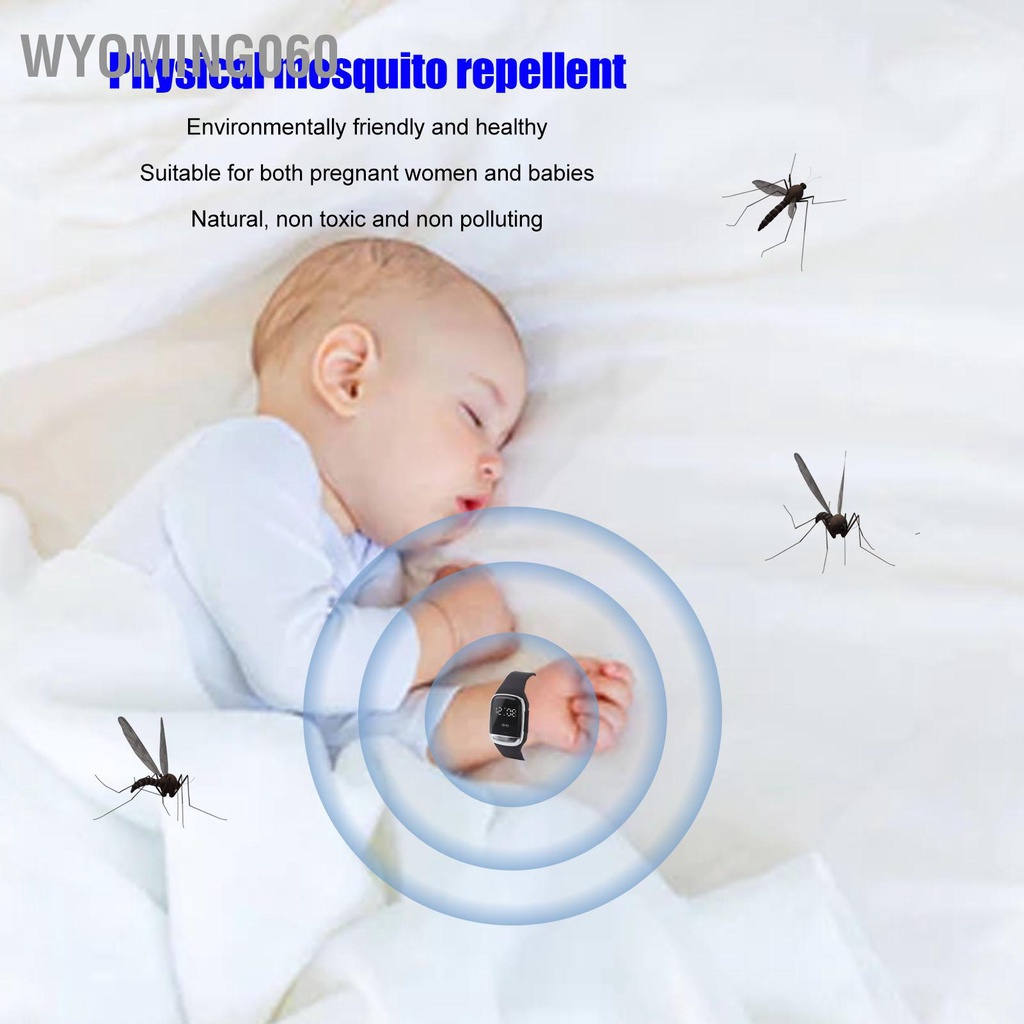 Wyoming060 Vòng đeo tay chống muỗi bằng sóng siêu âm Đồng hồ phát hiện nhiệt độ USB có thể sạc lại