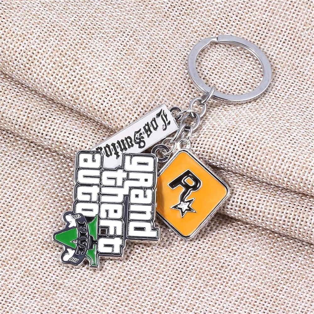 EPOCH Special Grand Theft Auto Keyring Muti-Pendant Keyrings Jewelry Game GTA V Keychains PS4 Xbox PC Game Birthday Gift For Fans Bag Pendant For Men Boys Game GTA Key Holder