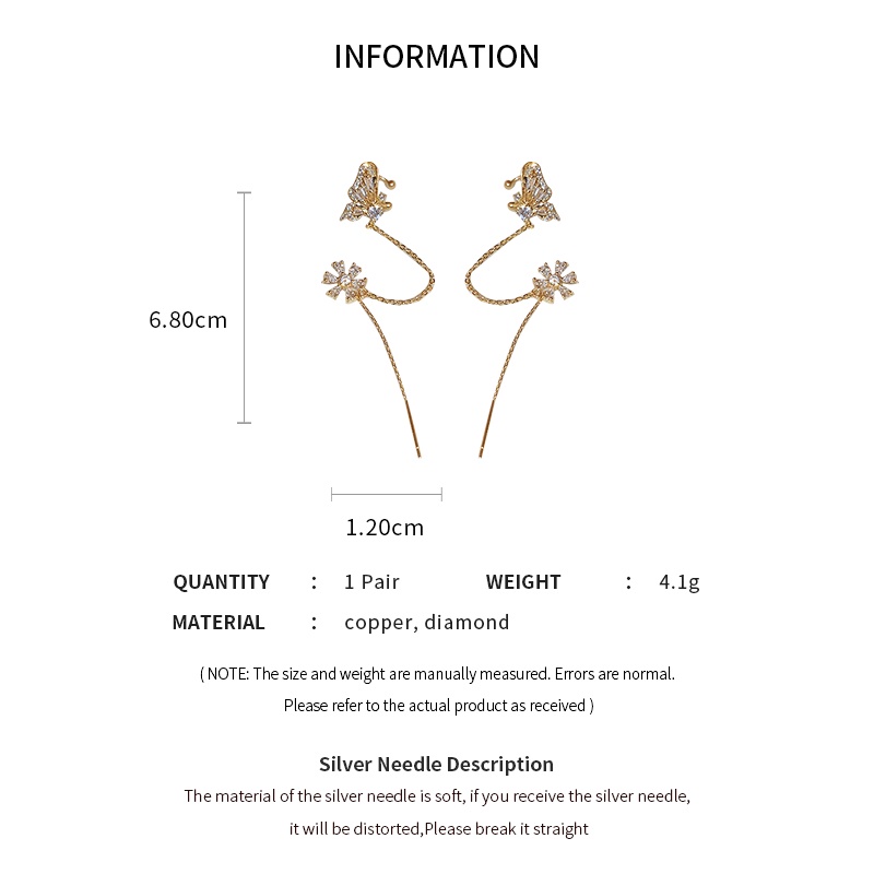 Khuyên Tai Kẹp Vành Thiết Kế Cao Cấp Hình Hoa Bướm Đính Đá Zircon Mạ Vàng Thật Cá Tính Cho Nữ 1