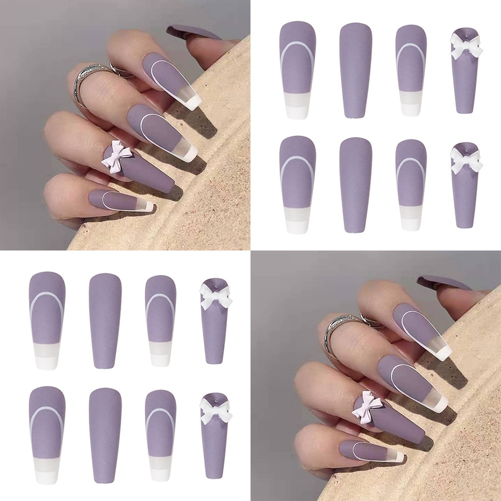 Miếng Dán Móng Tay Giả Plus Hình Nơ Tím Có Thể Tháo Rời