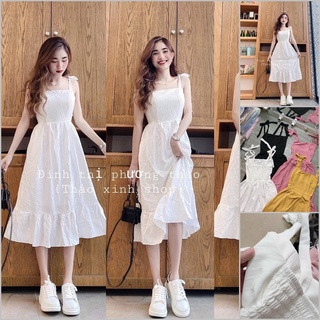 Đầm đũi hai dây cột nơ vai
