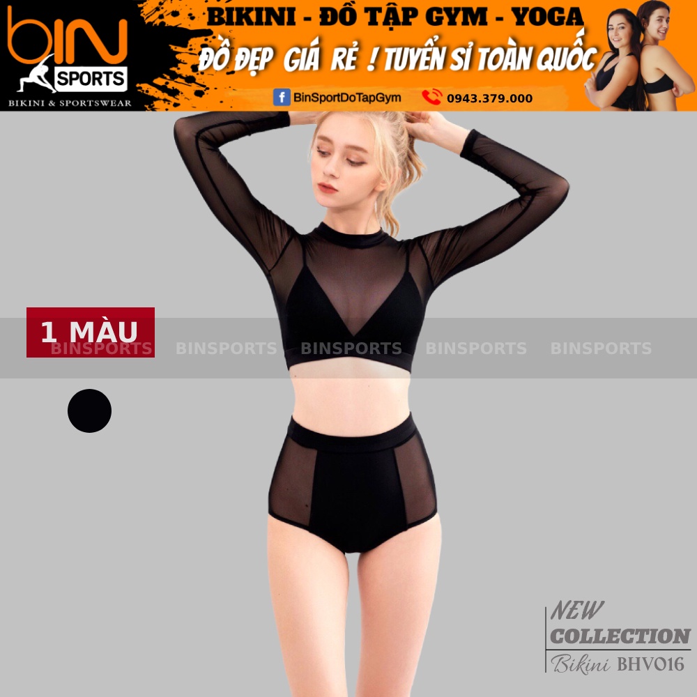 Bikini Nữ Hai Mảnh Tay Dài Phối Lưới Freesize Bin Sports BHV016