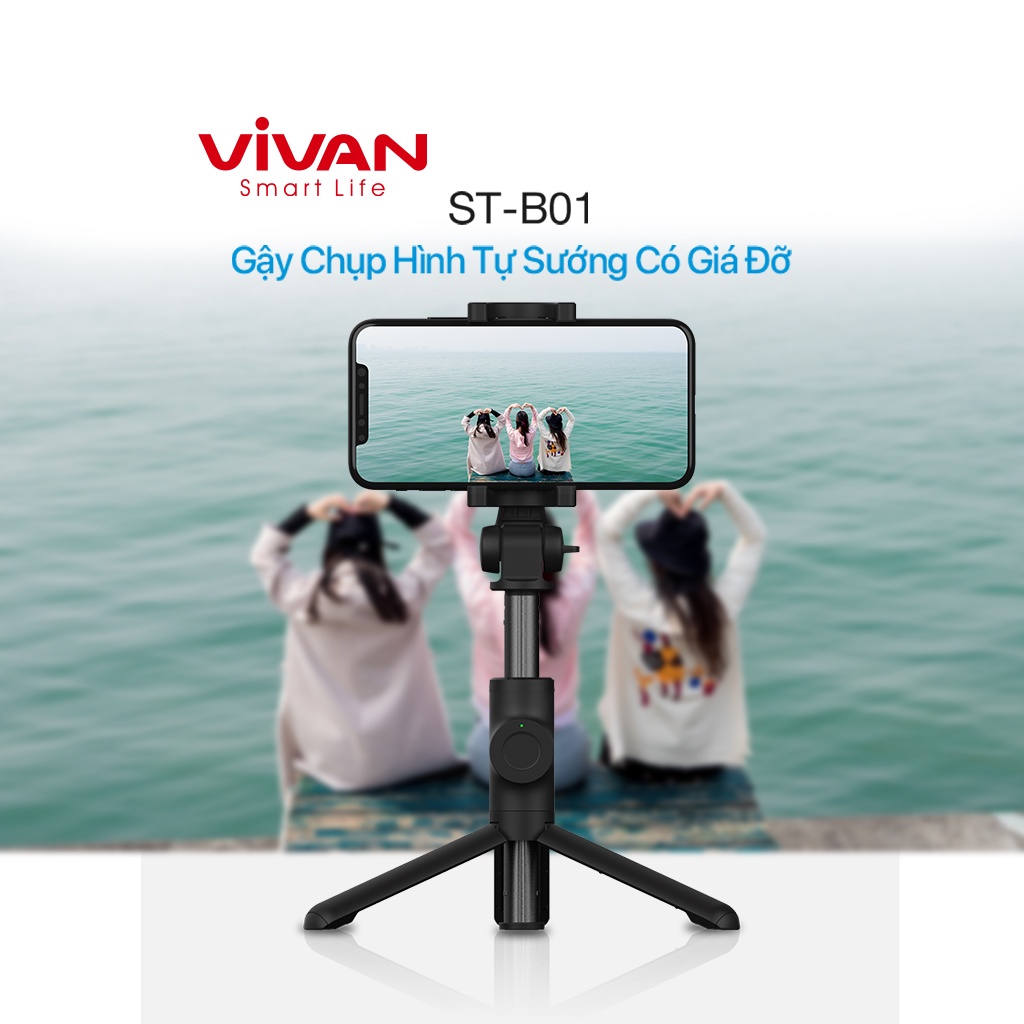 Gậy Chụp Hình Remote Bluetooth VIVAN ST-B01 Đa Năng Có Giá Đỡ Xoay 360 Độ Dễ Dàng Mang Theo Hàng Chính Hãng