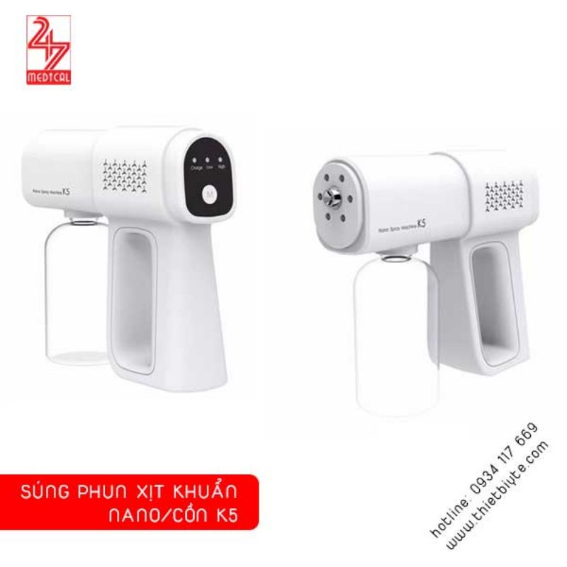 SÚNG XỊT KHỬ KHUẨN NANO K6x 8 LED - Súng bắn cồn tích điện