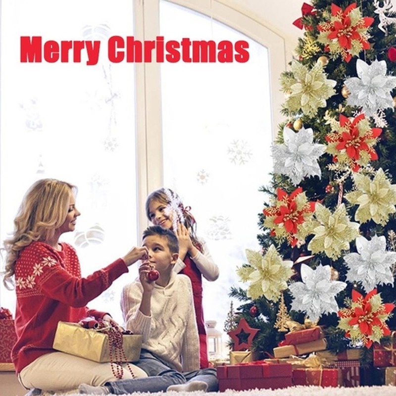 Túi 5 Bông Hoa Bột Vàng / Vải Nhựa Nhiều Lớp Trang Trí Cây Thông Giáng Sinh / Nhà Cửa DIY