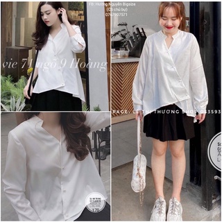 Bigsize áo sơ mi cổ trụ xẻ tà vạt xéo cài nút ngọc a2021.15