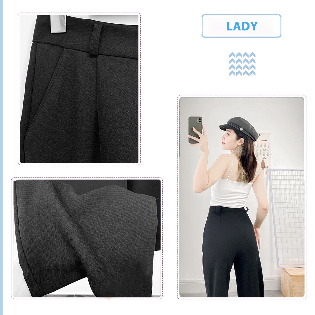 Quân tây ống rộng nữ lưng cao dài màu đen chât vải Cát Hàn kiểu dáng Hàn Quốc LADY QOR03