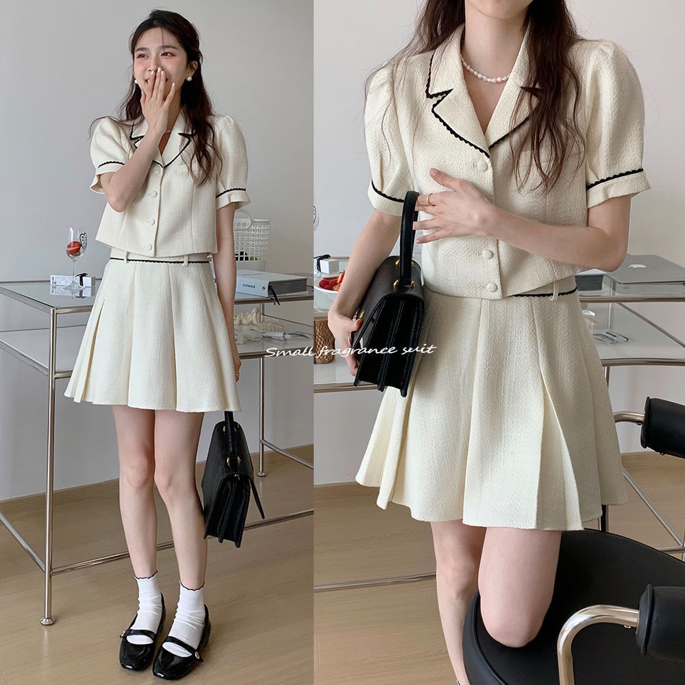 Bộ Đồ Chân Váy Ngắn Lưng Cao Phong Cách Pháp Thanh Lịch  tao bao