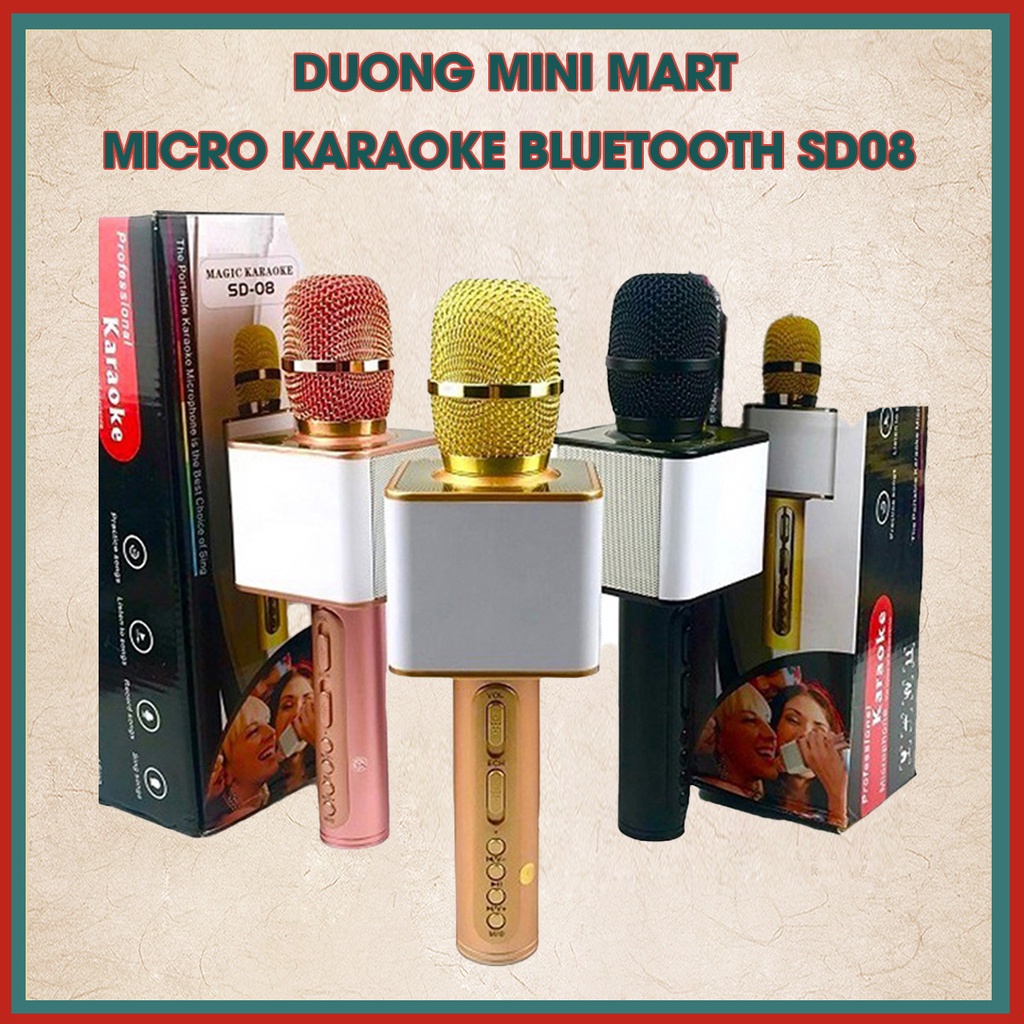 Micro Karaoke Bluetooth SD-08 Hát Karaoke, Âm Thanh Chân Thật, Loa To, Bass Chuẩn, Dễ Sử Dụng.