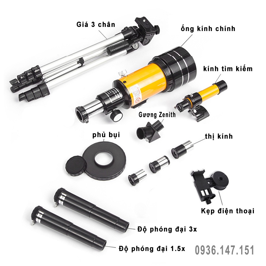Kính thiên văn viễn vọng ngắm trăng sao rõ nét, du lịch, dã ngoại giá rẻ mini - Kính khúc xạ cho bé ngắm bầu trời