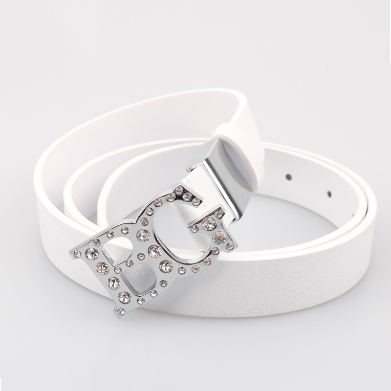 Thắt Lưng Da Bò Khóa Chữ Bg GOLF 48XD Màu Trắng Đen Dát Khảm Thời Trang Cho Nữ