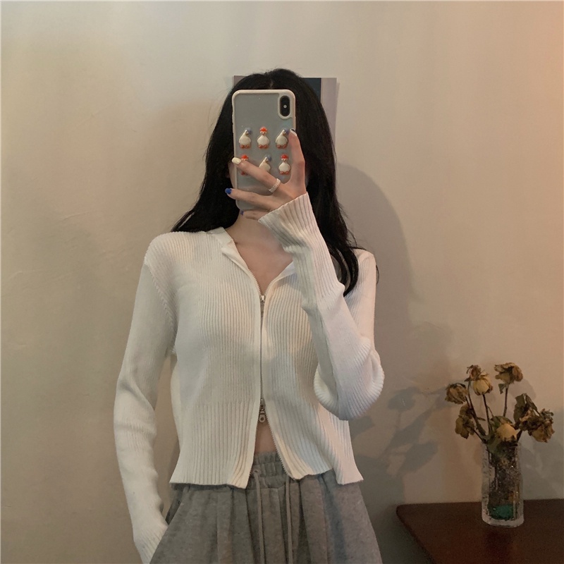 Áo khoác Cardigan tay dài hoạ tiết kẻ sọc phối khoá kéo cho phái nữ