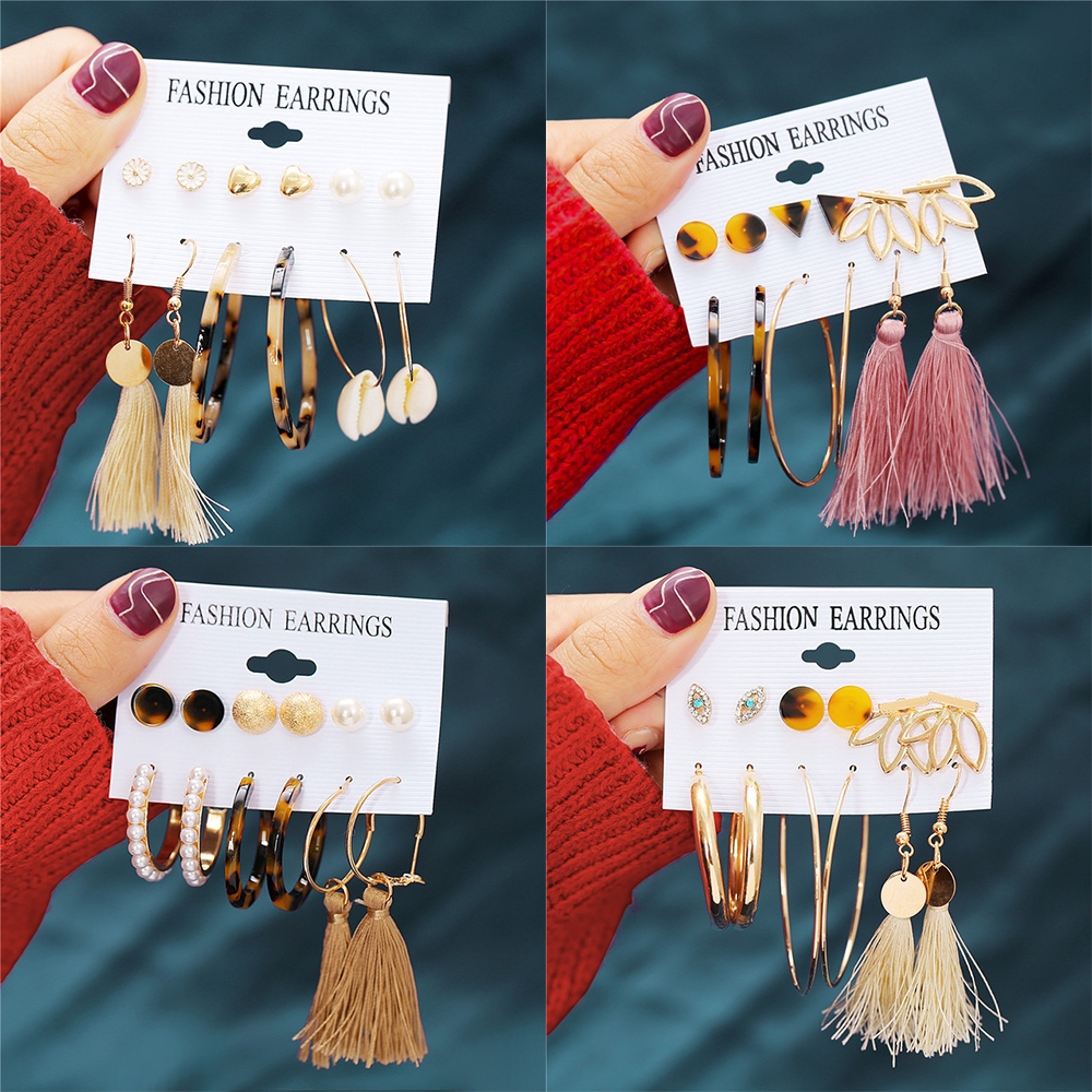 Bộ 6 đôi khuyên tai AY phong cách du mục độc đáo cho nữ