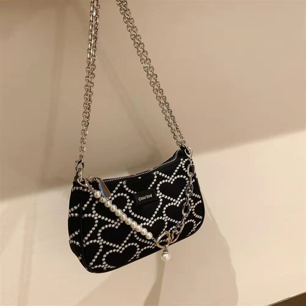 Túi Xách Kẹp Nách Phối Dây Xích Đính Ngọc Trai Thời Trang Mùa Hè Dành Cho Nữ