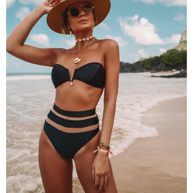Bộ bikini 2 mảnh gồm áo ống nâng ngực + quần lưng cao quyến rũ cho nữ | BigBuy360 - bigbuy360.vn