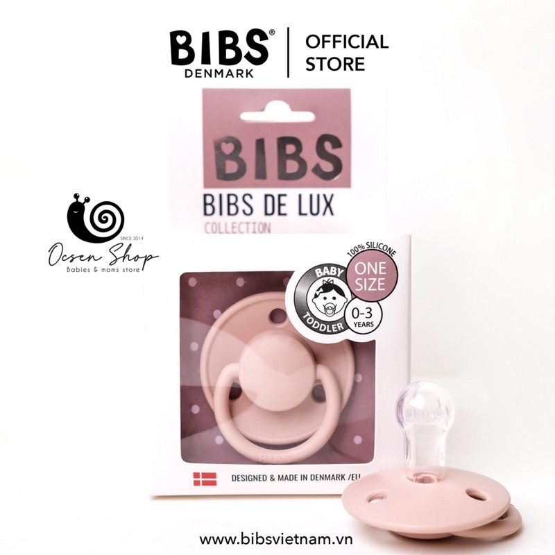 (Chính hãng - tặng kèm hộp đựng) Ti giả Bibs De Lux Silicone tròn Đan Mạch cho bé 0-3tuổi, mềm,nhẹ, không hằn, chống vẩu