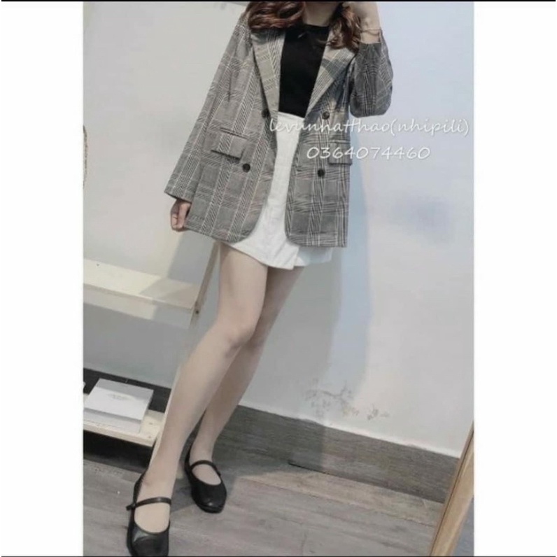 Áo khoác Blazer caro 2 lớp hàng nhập form đẹp chất vải dày dặn mặc cho mùa thu đông