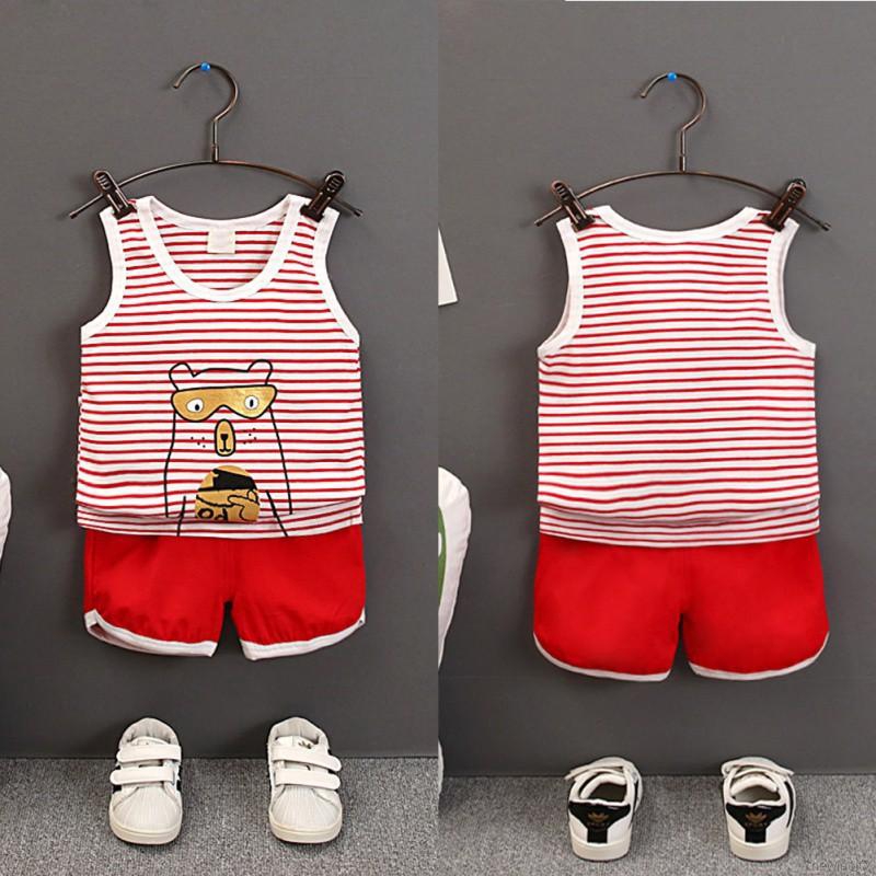 Set áo ba lỗ sọc ngang phối quần short mặc hè xinh xắn cho bé