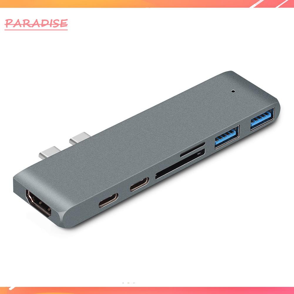 Paradise1 Multifunctional 7 in 1 Dock Dual USB Type C Hub Adapter for Apple Laptop