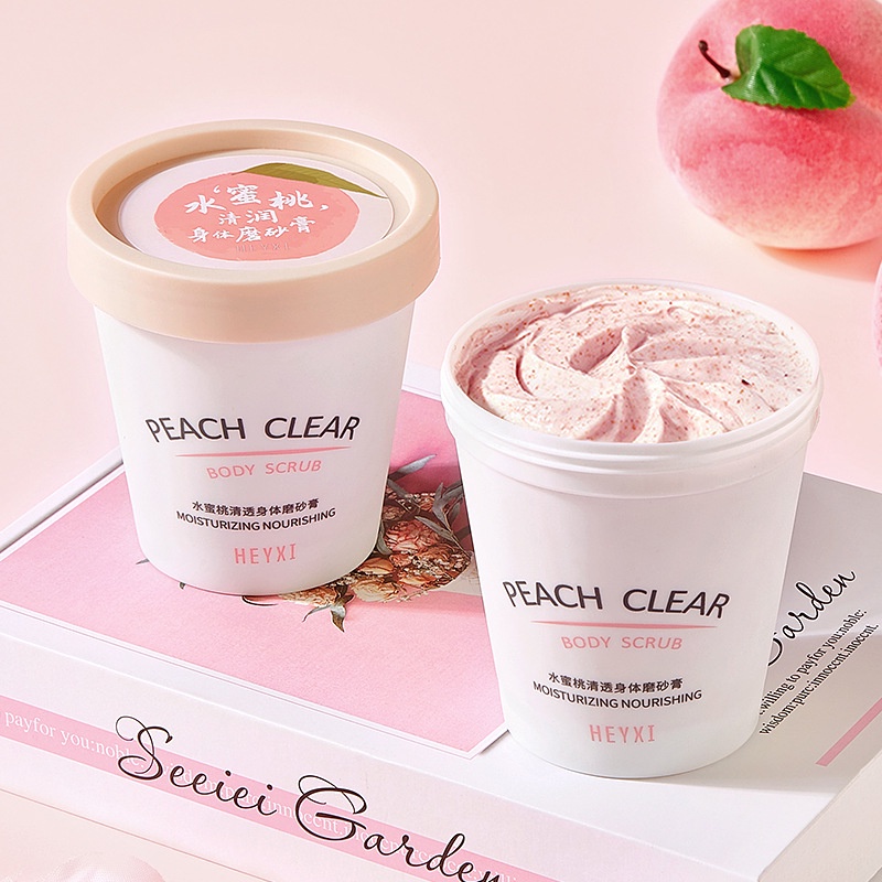 Kem Tẩy Da Chết Body Đào Peach Clear HEYXI Làm Da Trắng Hồng Tự Nhiên Giảm Thâm Hiệu Quả Hàng Nội Địa Trung