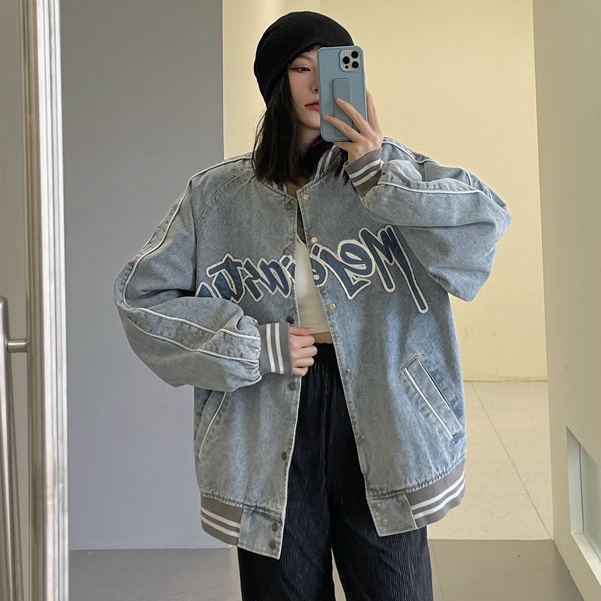 ÁO KHOÁC BOMBER VẢI JEAN CỰC CHẤT - ÁO BOMBER ULZZANG PHONG CÁCH ĐƯỜNG PHỐ HIPHOP