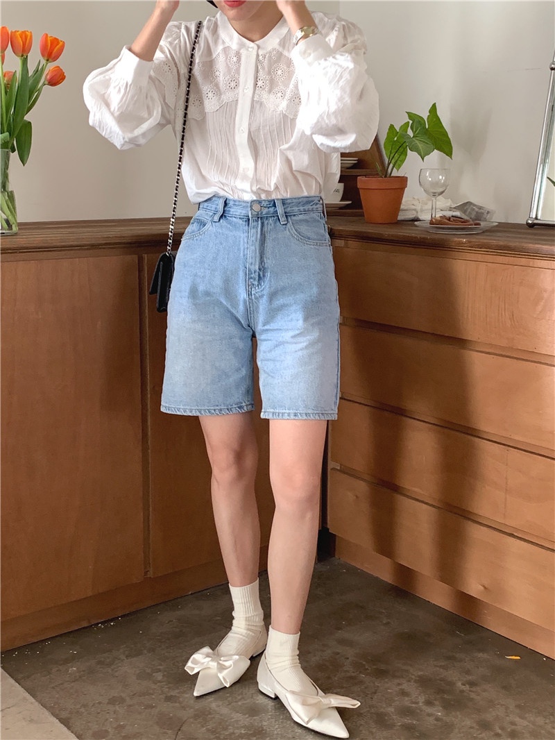 Áo Sơ Mi Dài Tay Phối Ren Phong Cách Retro Hàn Quốc 54027