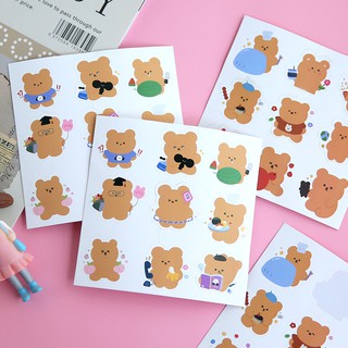 Set 2 tấm sticker gấu mập - 2 tờ hình dán gấu nâu