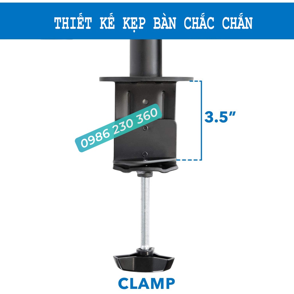 M054 | Giá Treo Màn Hình - Giá Treo 4 Màn Hình Máy Tính 17 - 27 Inch Xoay 360 Độ - Tải Trọng 8Kg 1Tay - Lắp Đặt Kẹp Bàn
