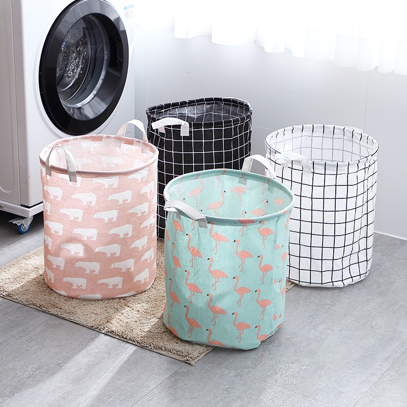Giỏ Đựng Quần Áo Bẩn / Đồ Chơi Bằng Vải Lanh Cotton Kích Thước Lớn Có Thể Gấp Gọn Tiện Lợi
