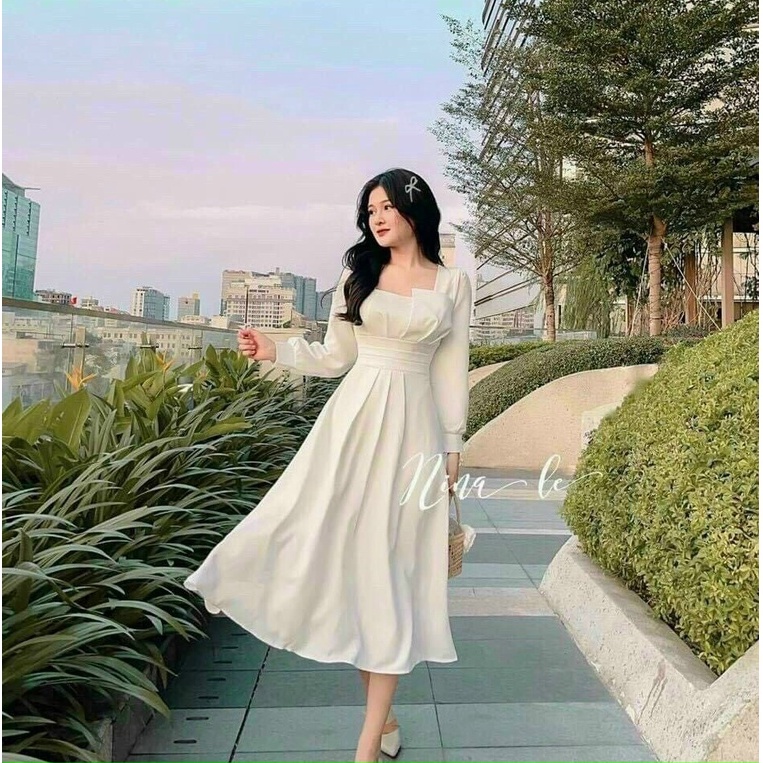 Đầm Dự Tiệc ,Đầm Xòe Xếp Ly Tay Dài Cực Sang Chảnh Có Mút Ngực Chất Liệu Umi Thời Trang Nữ Phù Hợp Mọi Phong Cách