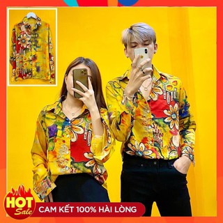 Áo sơ mi nam nữ hoa cúc 🔹ĐỘC NHẤT🔹 Sơ mi nam nữ form rộng phá cách vải lụa cao cấp
