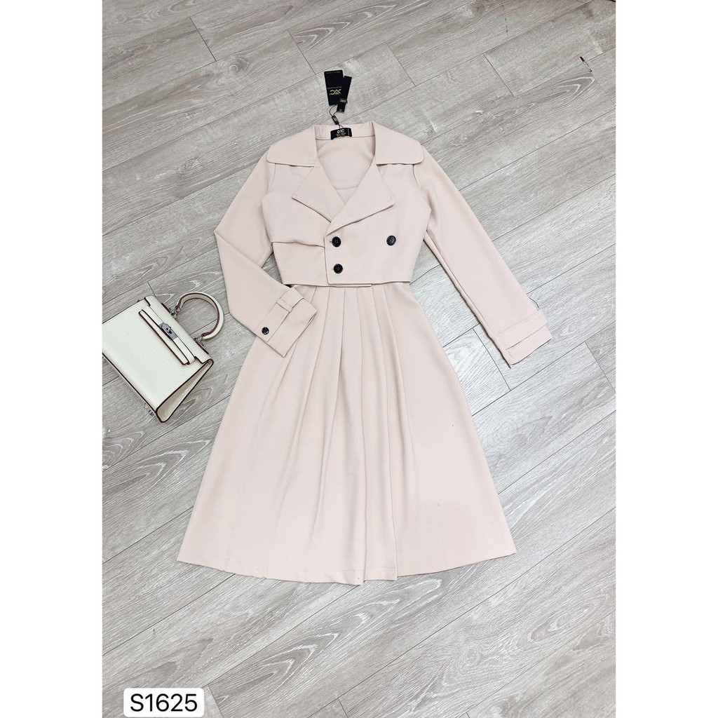 Sét áo croptop cổ vest và váy hai dây xếp ly - DVC - Maidieuhuyen S1625 | BigBuy360 - bigbuy360.vn