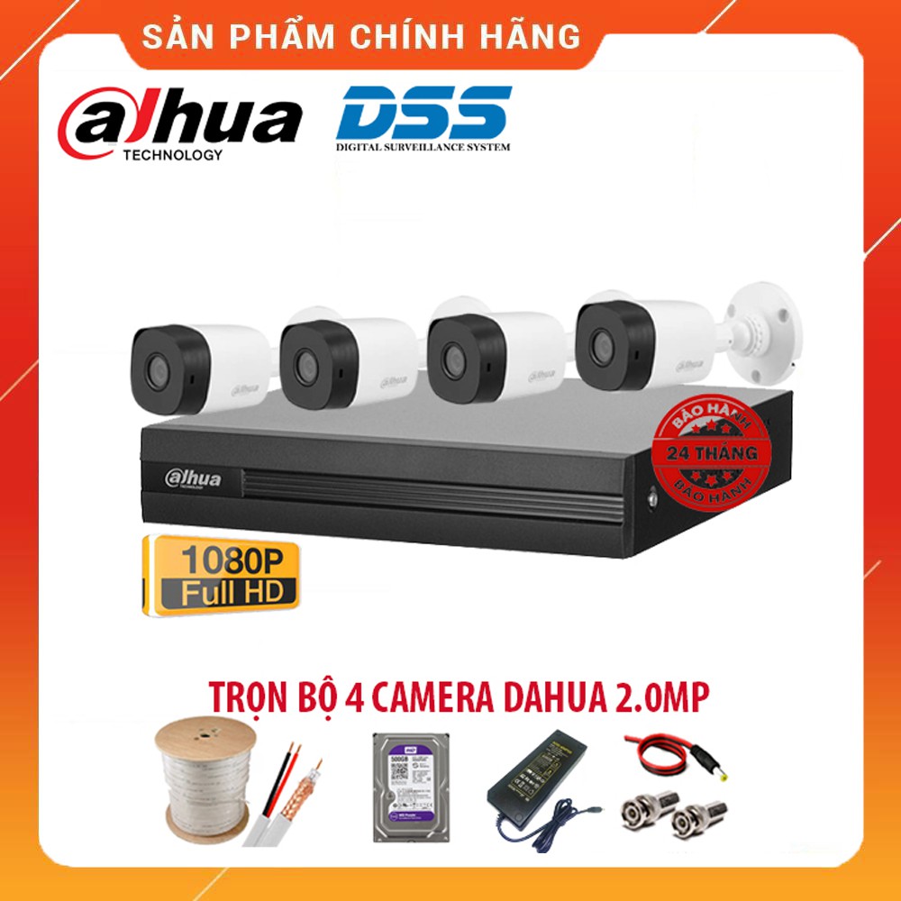 [FREESHIP⚡️]Trọn Bộ Camera giám sát Dahua 2.0MP Chính hãng DSS - Đủ bộ 4 mắt FHD, Kèm HDD 500GB + Đủ phụ kiện tự lắp đặt | WebRaoVat - webraovat.net.vn