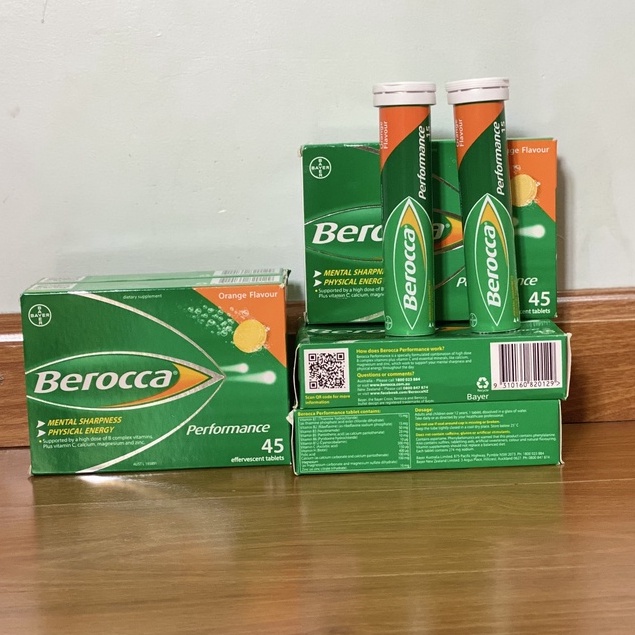 Viên sủi bổ sung Vitamin Berocca Performance( Vị cam,Cam& xoài, cam& dâu) hộp 45 viên.