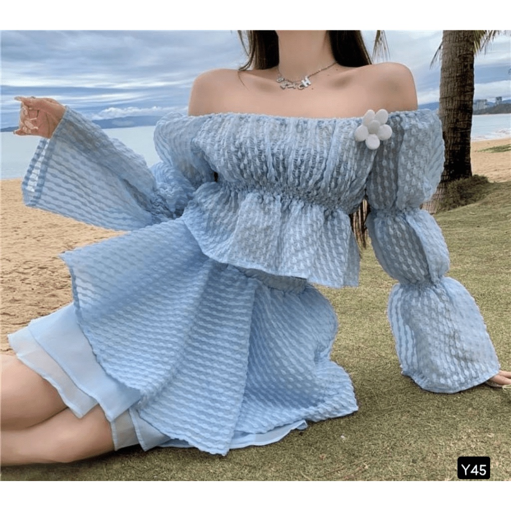 Hàng HOT Lại Về !--- Sale Lớn Cho Các Nàng Sét Váy Xôp Hột Hở Vai Phối Voan King Y Hình Chuẩn Hàng Quảng Châu Cực Xinh U