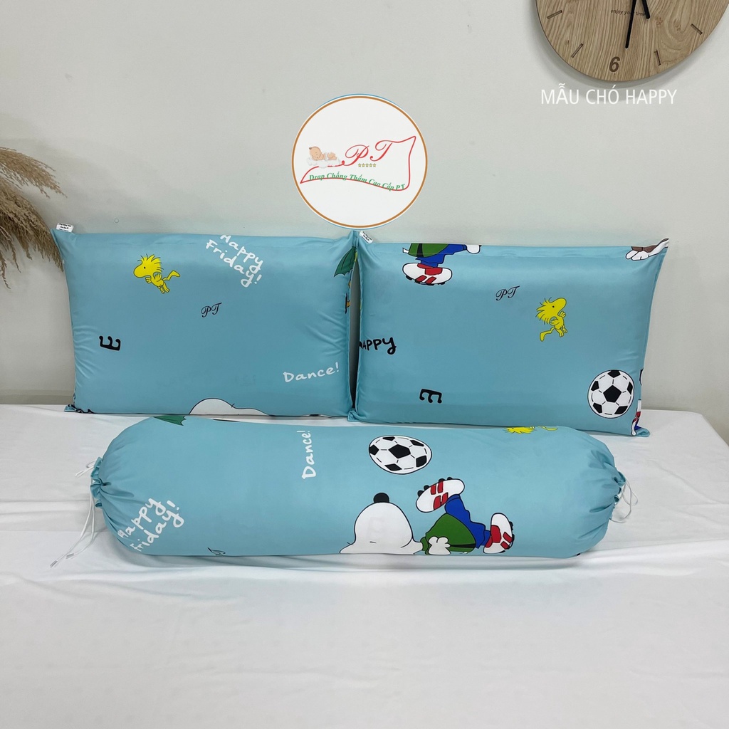 Bộ ga chống thấm cho bé kèm vỏ gối cao cấp, drap chống thấm PT chính hãng bé tè lau là sạch (mẫu chó happy)