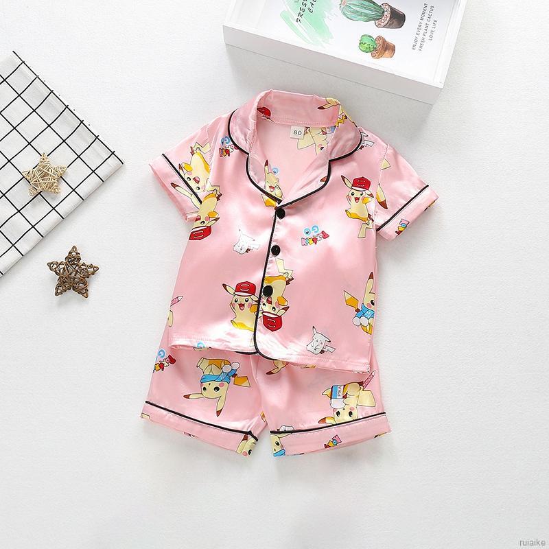 Bộ Pijama Ngắn Tay In Hình Pikachu Dễ Thương Cho Bé Gái