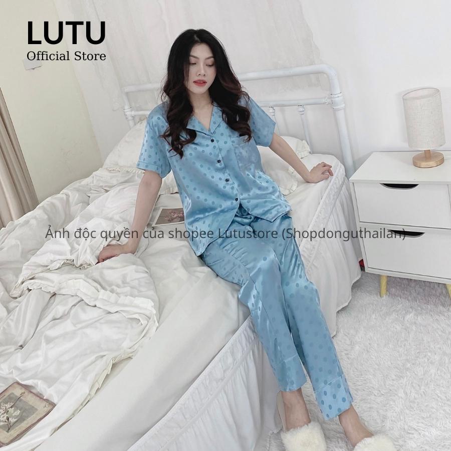 Đồ ngủ pijama lụa gấm chấm bi cộc dài