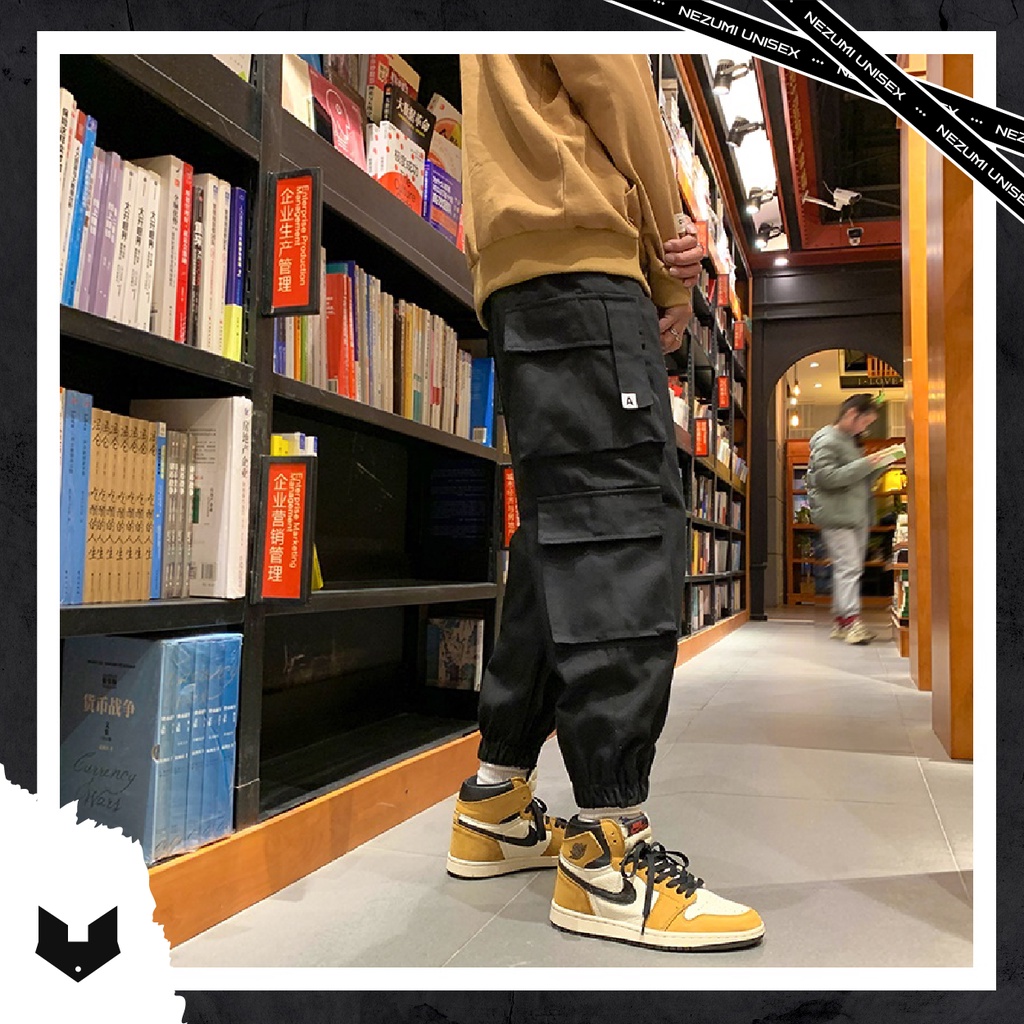 (Sẵn đen, rêu, be) Quần jogger kaki túi hộp boxpant hiphop dance siêu ngầu unisex nam nữ