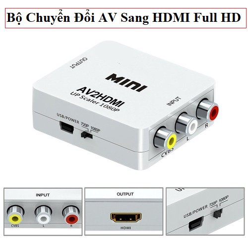 Bộ chuyển đổi âm thanh và video AV sang HDMI Full HD 1080P CVBS tổng hợp sang HDMI