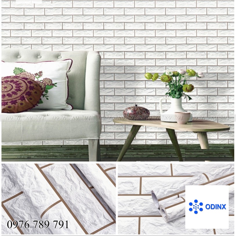 COMBO 10M GIẤY DÁN TƯỜNG KEO SẴN KHỔ 45CM MẪU GẠCH 3D XÁM TRẮNG