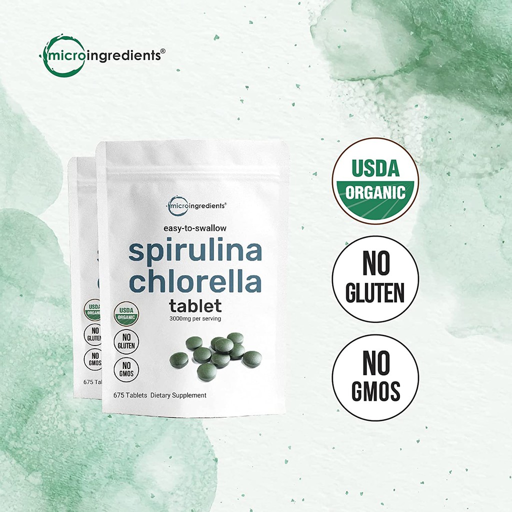 Tảo Xoắn - Tảo Lục - 675 Viên - Chống Lão Hóa - Micro Ingredients - Spirulina - Chlorella