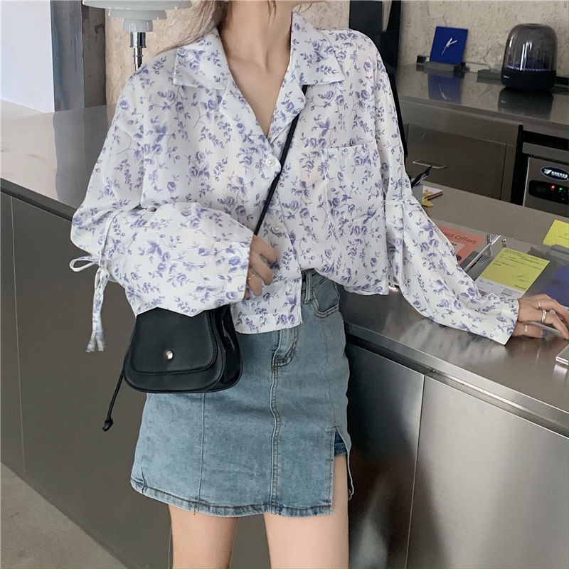 Áo Sơ Mi Tay Dài Họa Tiết Hoa Đơn Giản Thời Trang Phong Cách Hàn Quốc Cho Nữ 23B241