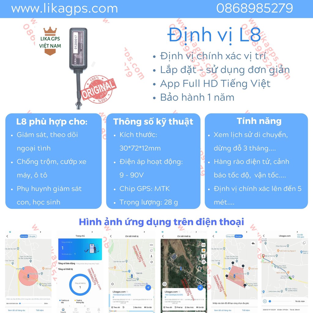 Định vị xe máy,oto LIKA  Độ chính xác cao - Bảo hành 1 năm - Hỗ trợ lắp đặt từ xa - LIKA GPS