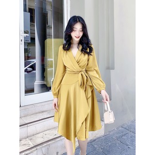 Váy lụa thiết kế buộc eo cổ chéo V622 KYMIE