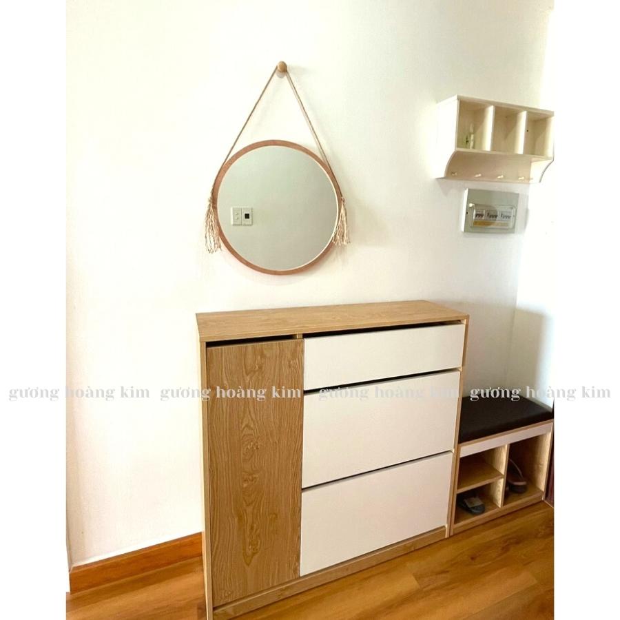 Gương soi mặt ,gương tròn viền gỗ decor trang trí treo dây thừng tặng full phụ kiện đường kính 30cm MIRRORTOCTOC