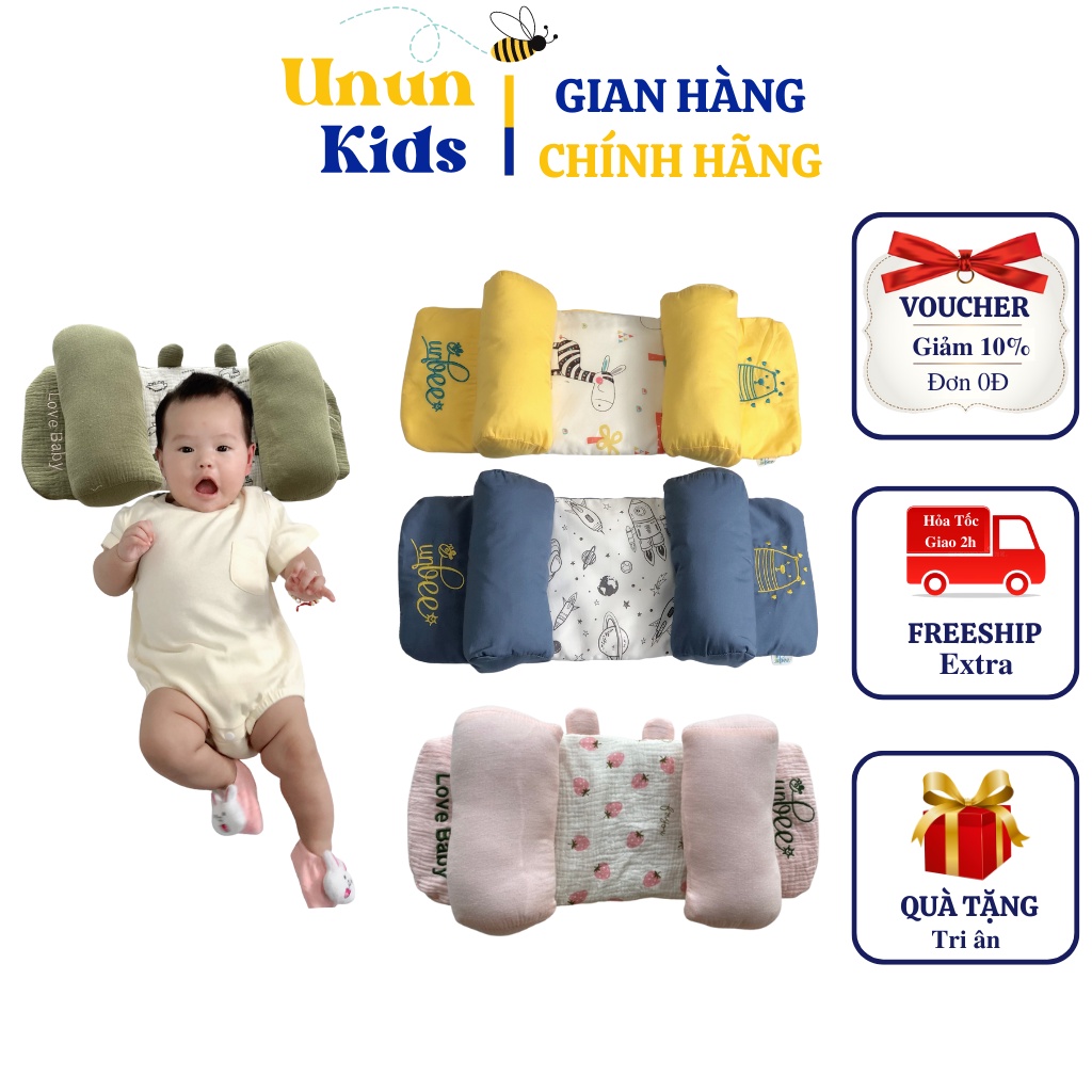 Gối Cố Định Đầu Cho Bé Sơ Sinh, Gối Chống Bẹp Đầu Méo Đầu Cho Bé Mềm Mại, Thấm hút mồ hôi - Unun Kids - GC001