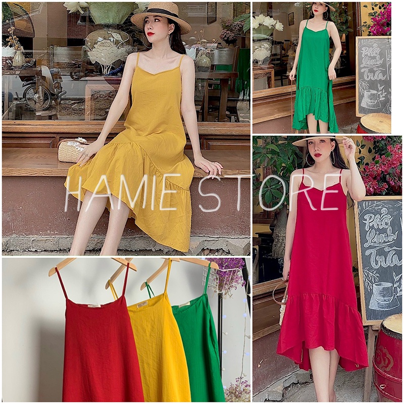 Đầm maxi xuông đuôi cá 2 dây dáng dài vintage HV502, mẫu váy đầm mùa hè đi biển,suông rộng thoải mái