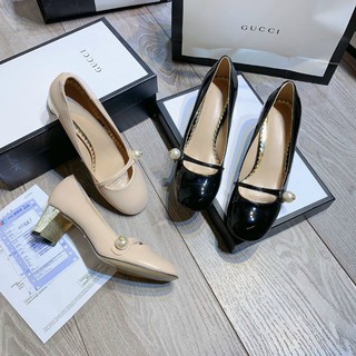 X(ẢNH THẬT) Giày Cao Gót 5p Gót Vàng Da Bóng Hạt Ngọc Fullbox Bill Túi Spf Cao Cấp